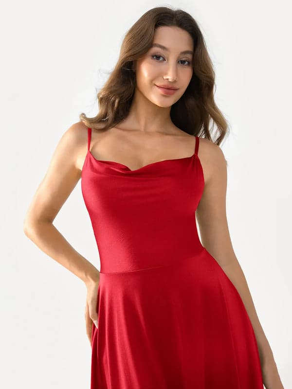 Popilush® Shapewear Strappy Cowl Neck Tummy Control Flare Dress