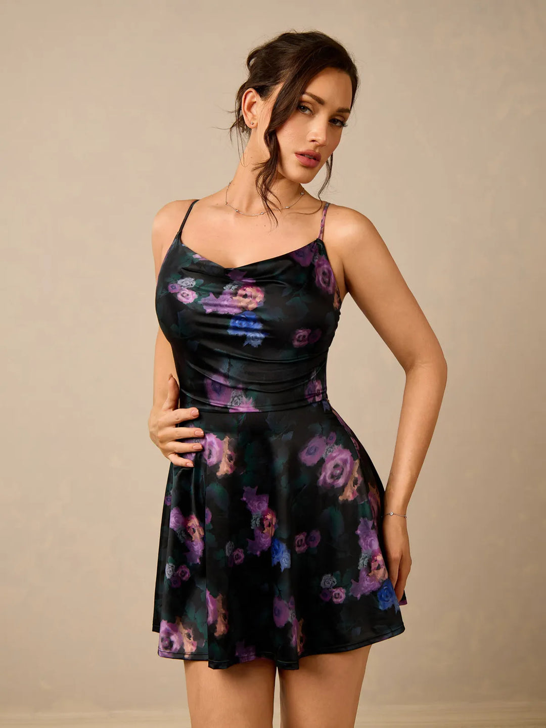 Popilush® Shapewear Strappy Cowl Neck Tummy Control Flare Dress