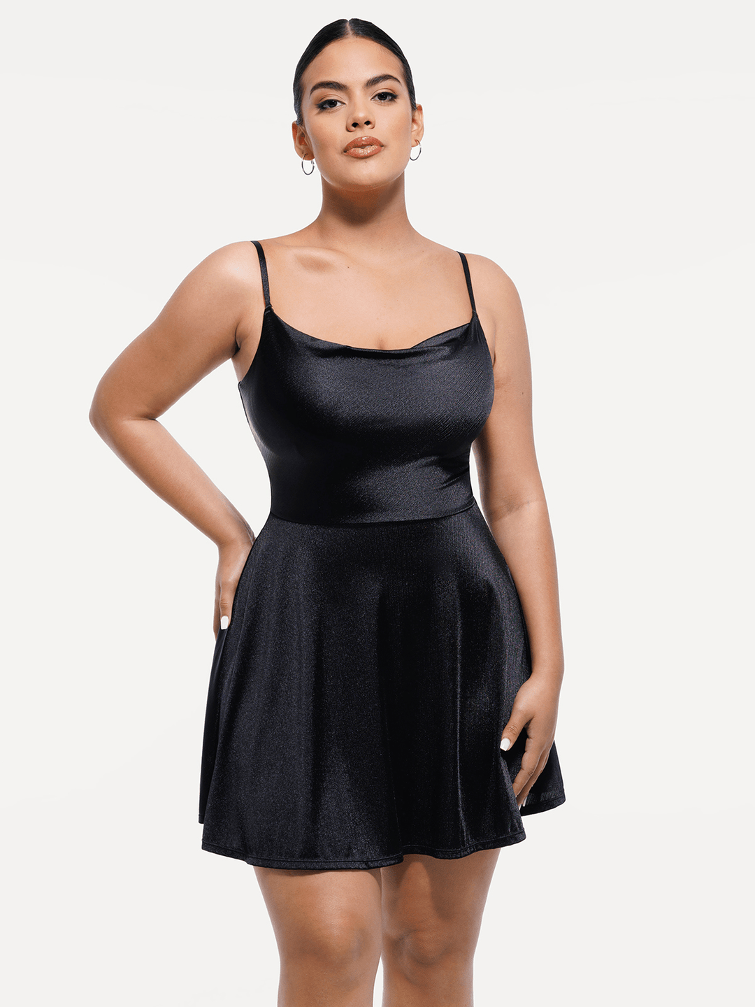 Strappy Cowl Neck Shapewear Flare Dress