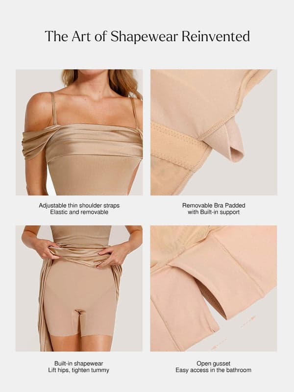 Popilush® Shapewear Strappy Cowl Neck Tummy Control Flare Dress (Copy)