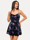 Popilush® Floral Print / XS Shapewear Strappy Cowl Neck Tummy Control Flare Dress