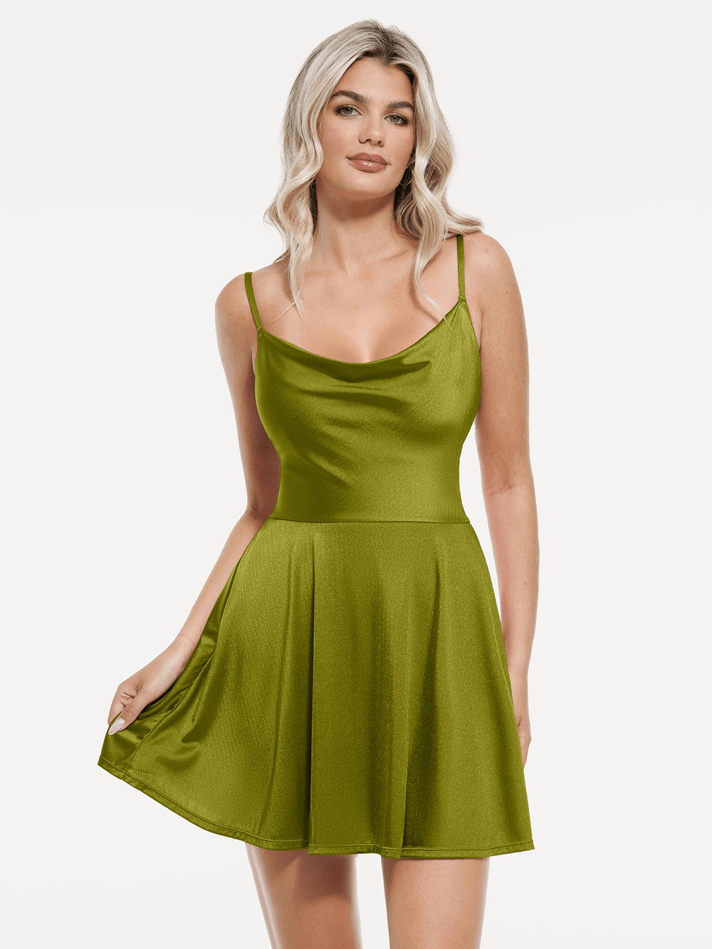 Popilush® Green / XS Shapewear Strappy Cowl Neck Tummy Control Flare Dress