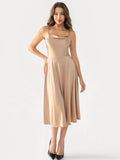 Popilush® Midi Dress / Champagne / XS Shapewear Strappy Cowl Neck Tummy Control Flare Dress