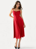 Popilush® Midi Dress / Red / XS Shapewear Strappy Cowl Neck Tummy Control Flare Dress