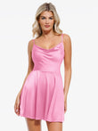 Popilush® Mini Dress / Pink / XS Shapewear Strappy Cowl Neck Tummy Control Flare Dress