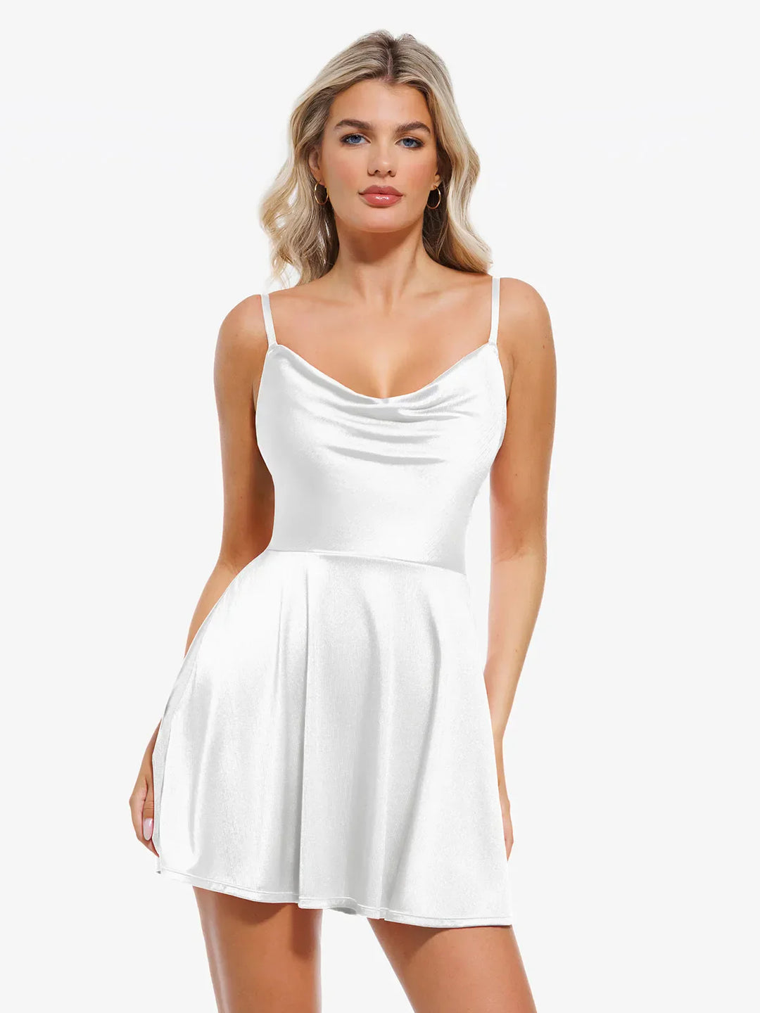 Popilush® Mini Dress / White / XS Shapewear Strappy Cowl Neck Tummy Control Flare Dress