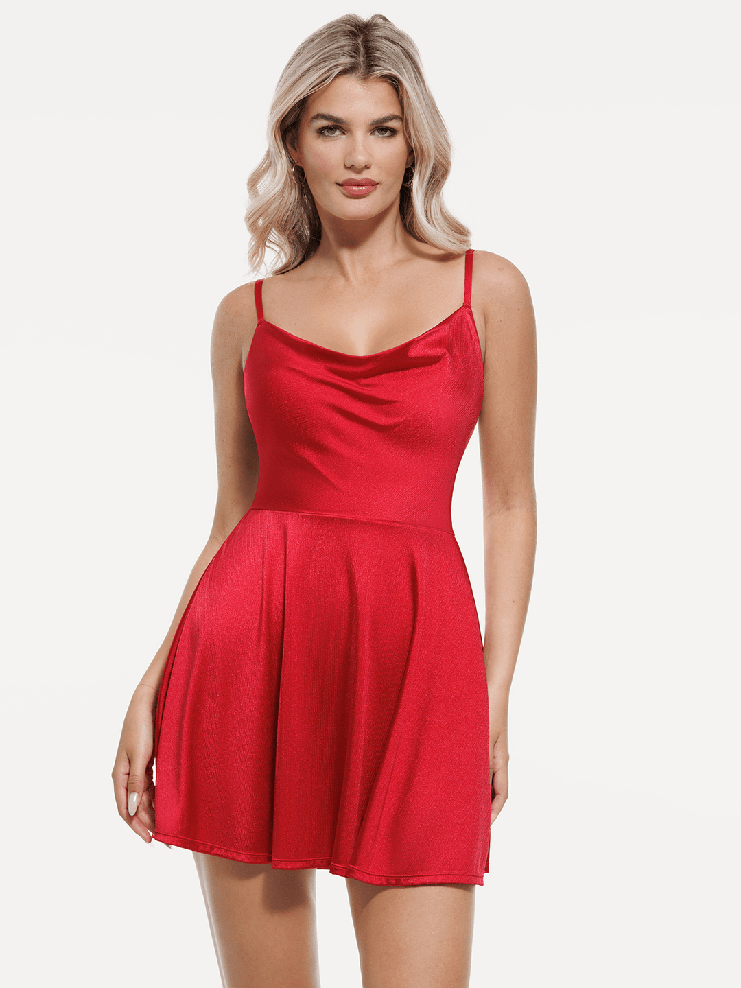 Strappy Cowl Neck Shapewear Flare Dress | Tummy Control Popilush Strappy Cowl Neck Shapewear Flare Dress | Tummy Control Popilush