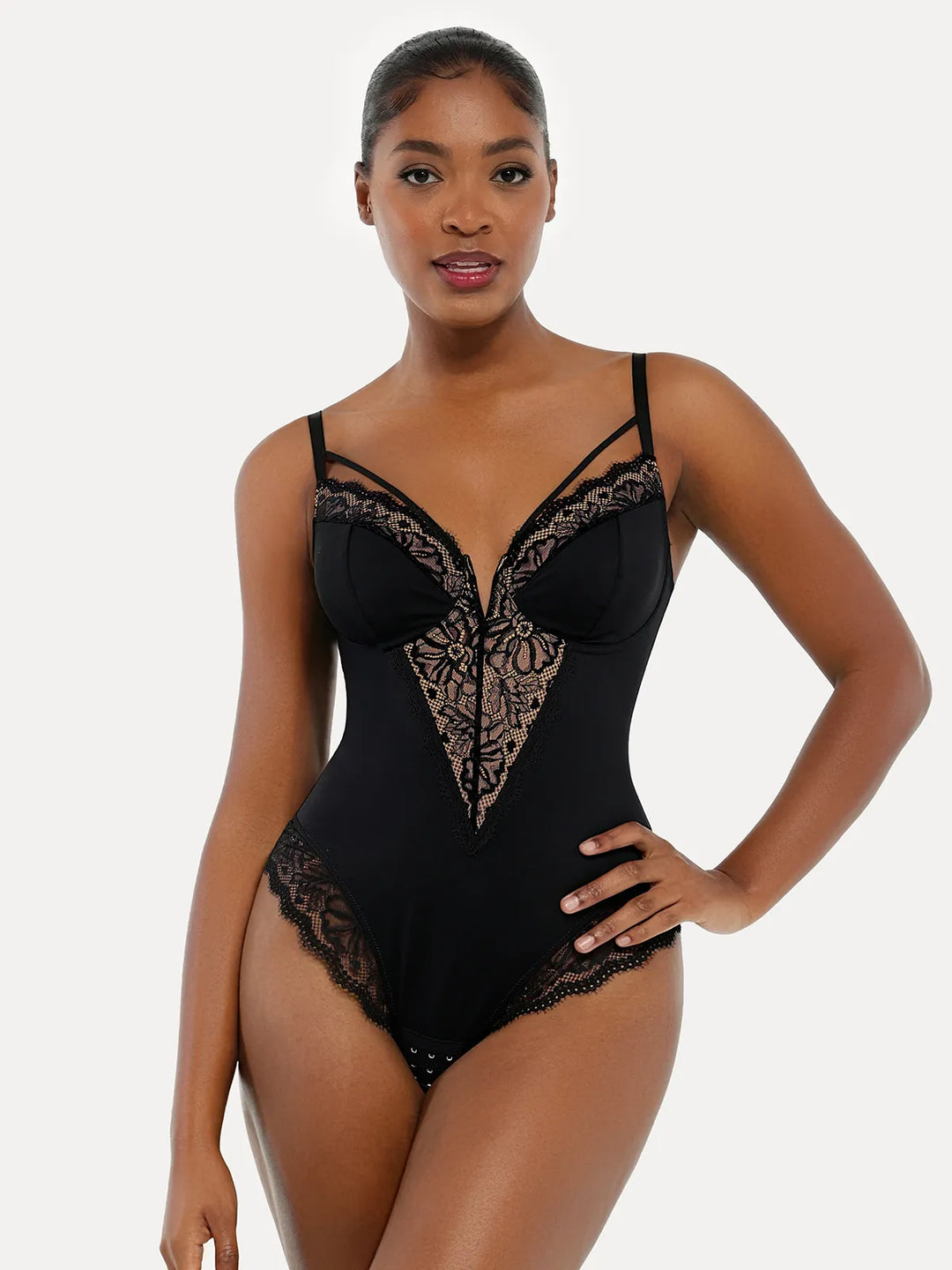 Popilush® Sexy Tops Body Shaper Shapewear Strappy Tummy Control Lace Inset Bodysuit