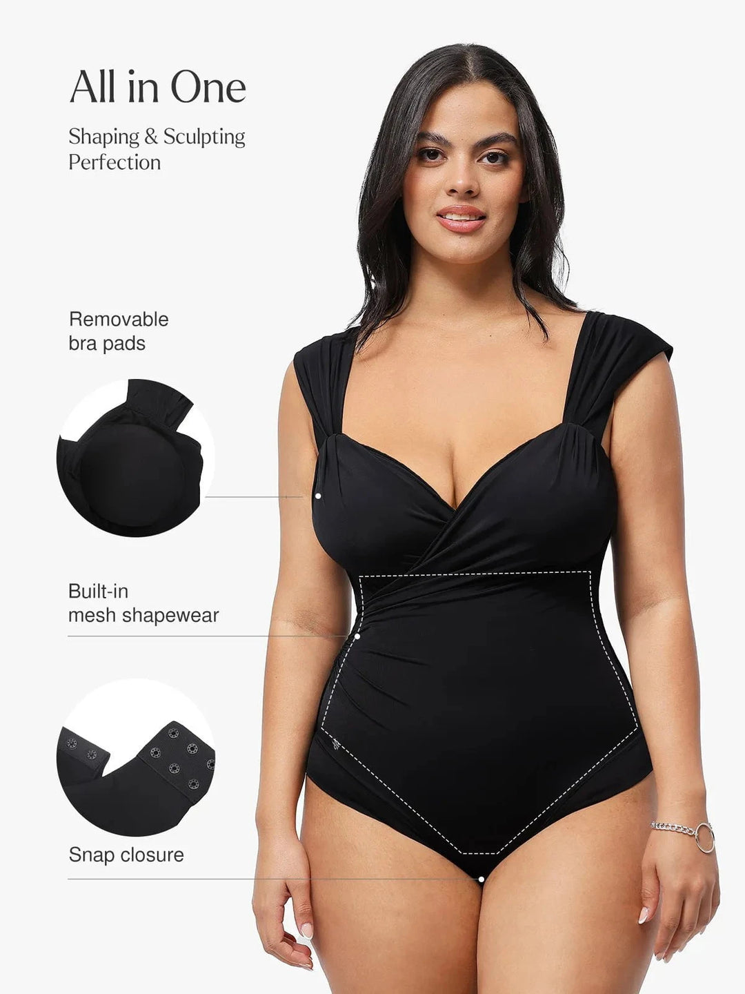Popilush® Shapewear Sweet-Heart Neckline Cap Sleeve Bodysuit