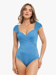 Popilush® Blue / XS Shapewear Sweet-Heart Neckline Cap Sleeve Bodysuit