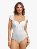Popilush® White / XS Shapewear Sweet-Heart Neckline Cap Sleeve Bodysuit