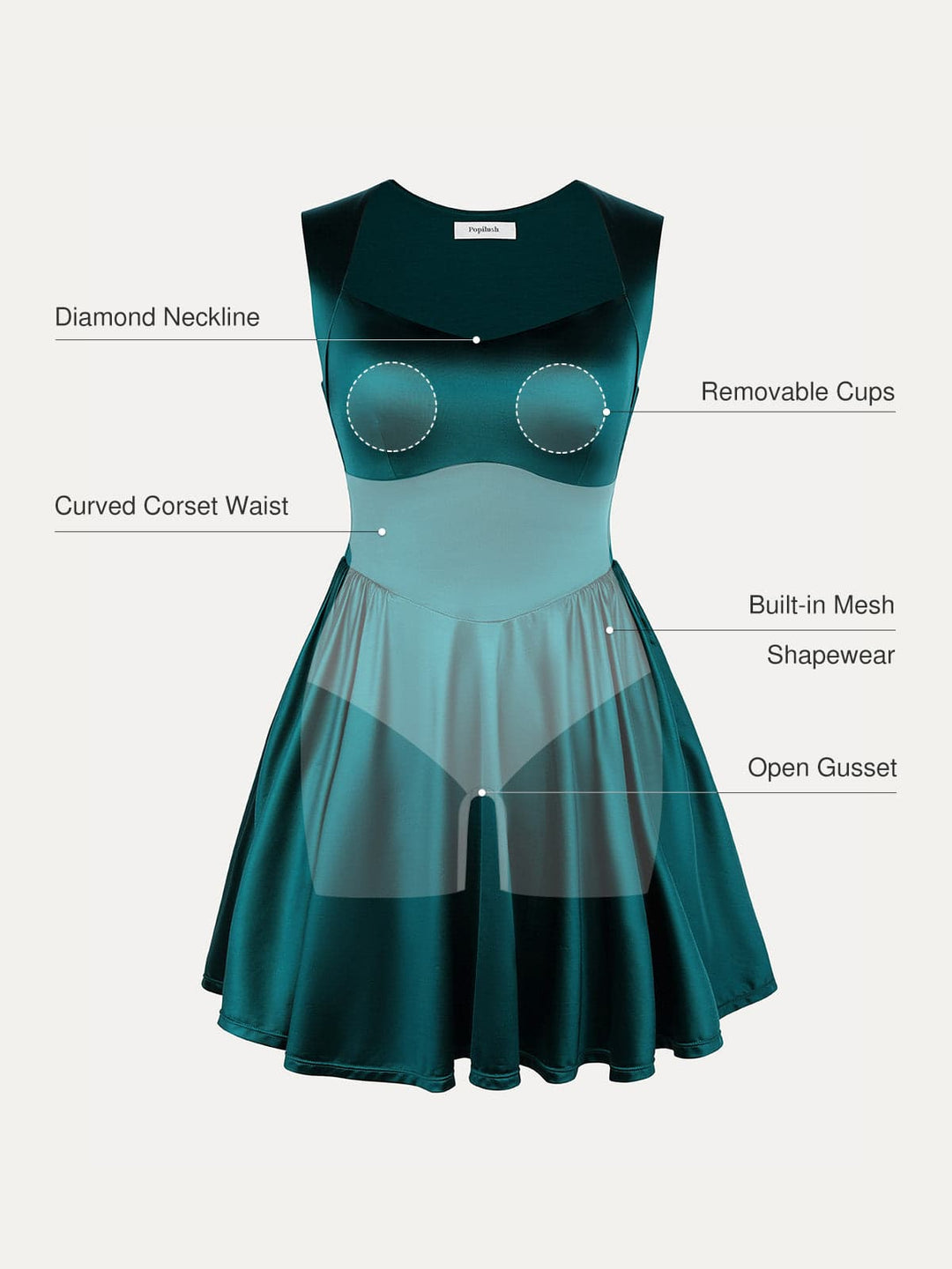 Popilush® Shapewear Sweetheart Neckline Fit & Flare Mini Dress