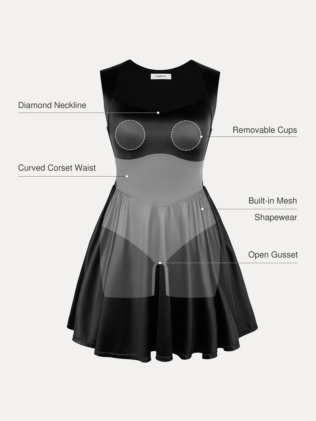 Popilush® Shapewear Sweetheart Neckline Fit & Flare Mini Dress