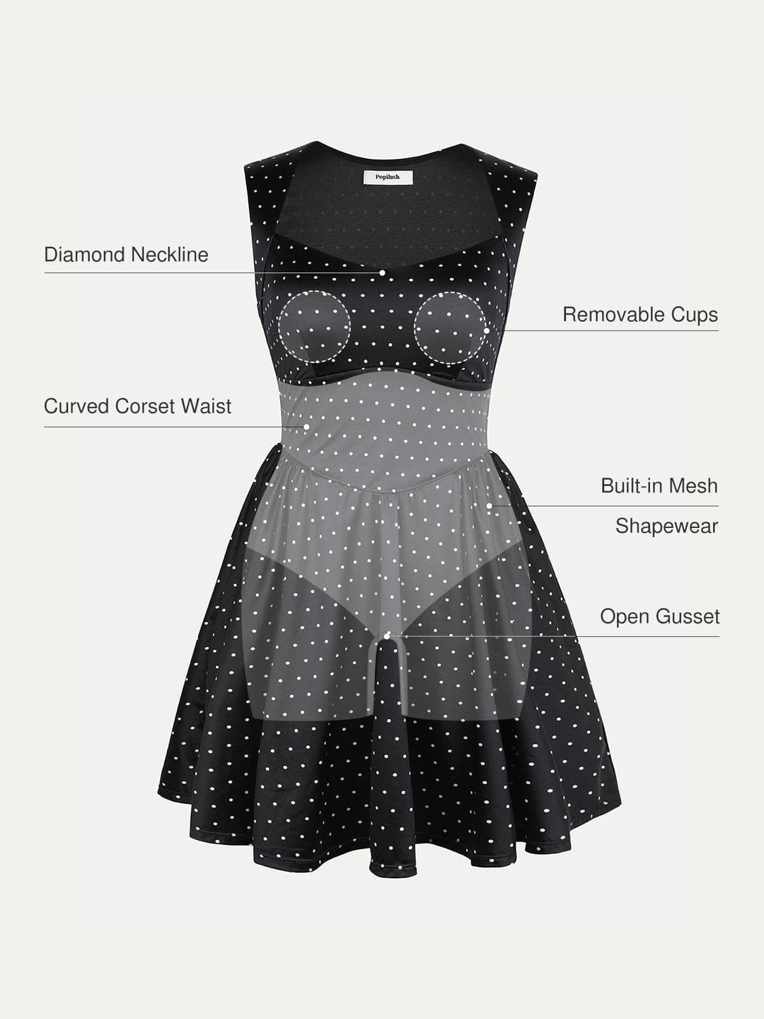 Popilush® Shapewear Sweetheart Neckline Fit & Flare Mini Dress