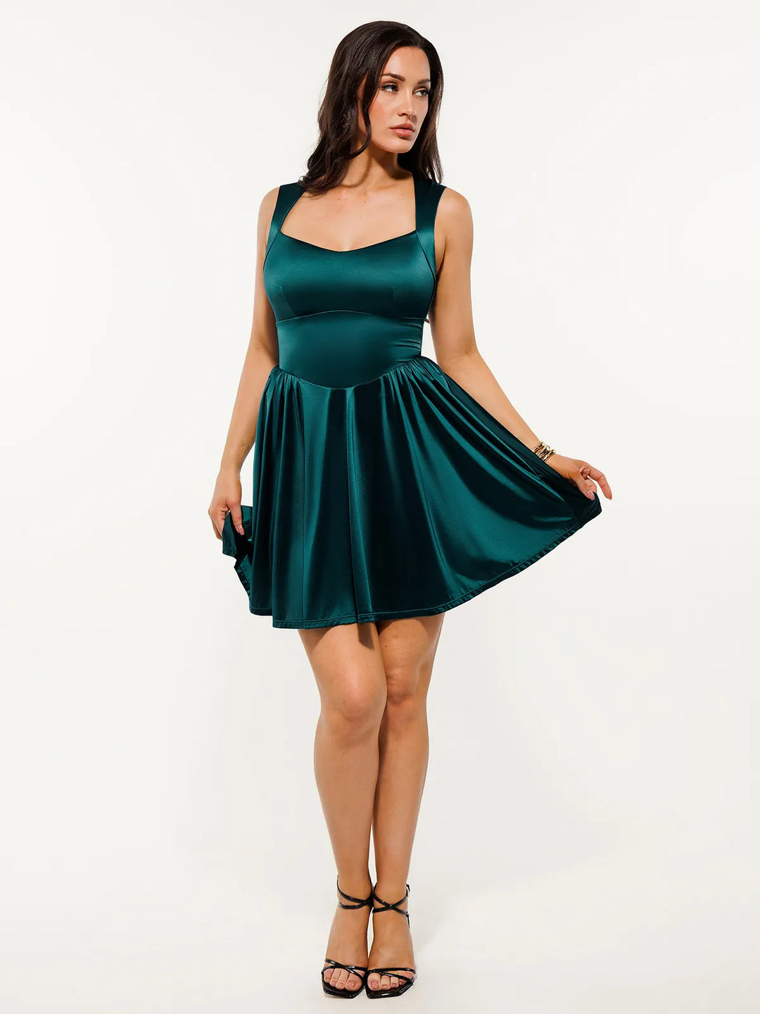 Popilush® Green / XS Shapewear Sweetheart Neckline Fit & Flare Mini Dress