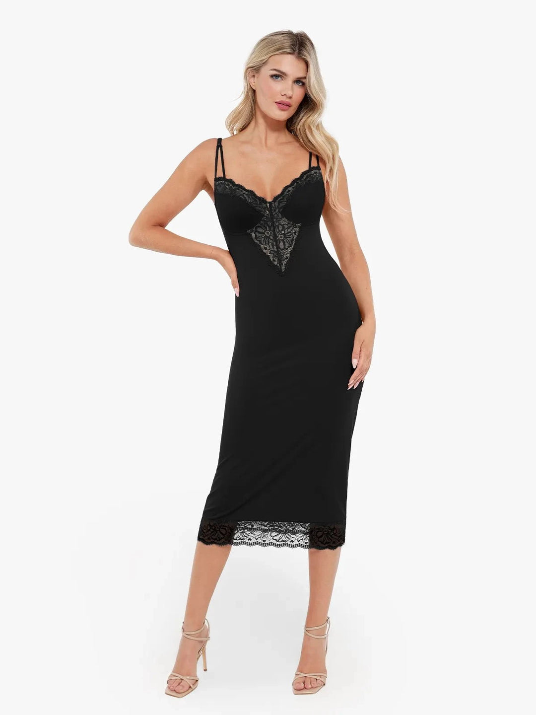 Popilush® Black / XS Shapewear Tummy Control Lace Inset Midi Dress