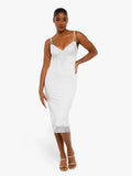 Popilush® White / XS Shapewear Tummy Control Lace Inset Midi Dress