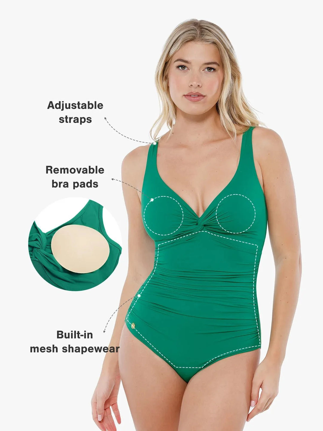 Popilush® Tummy Control One Piece Swimwear Shapewear Twist Front Ruched Sculpting Swimsuit
