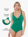 Popilush® Tummy Control One Piece Swimwear Shapewear Twist Front Ruched Sculpting Swimsuit