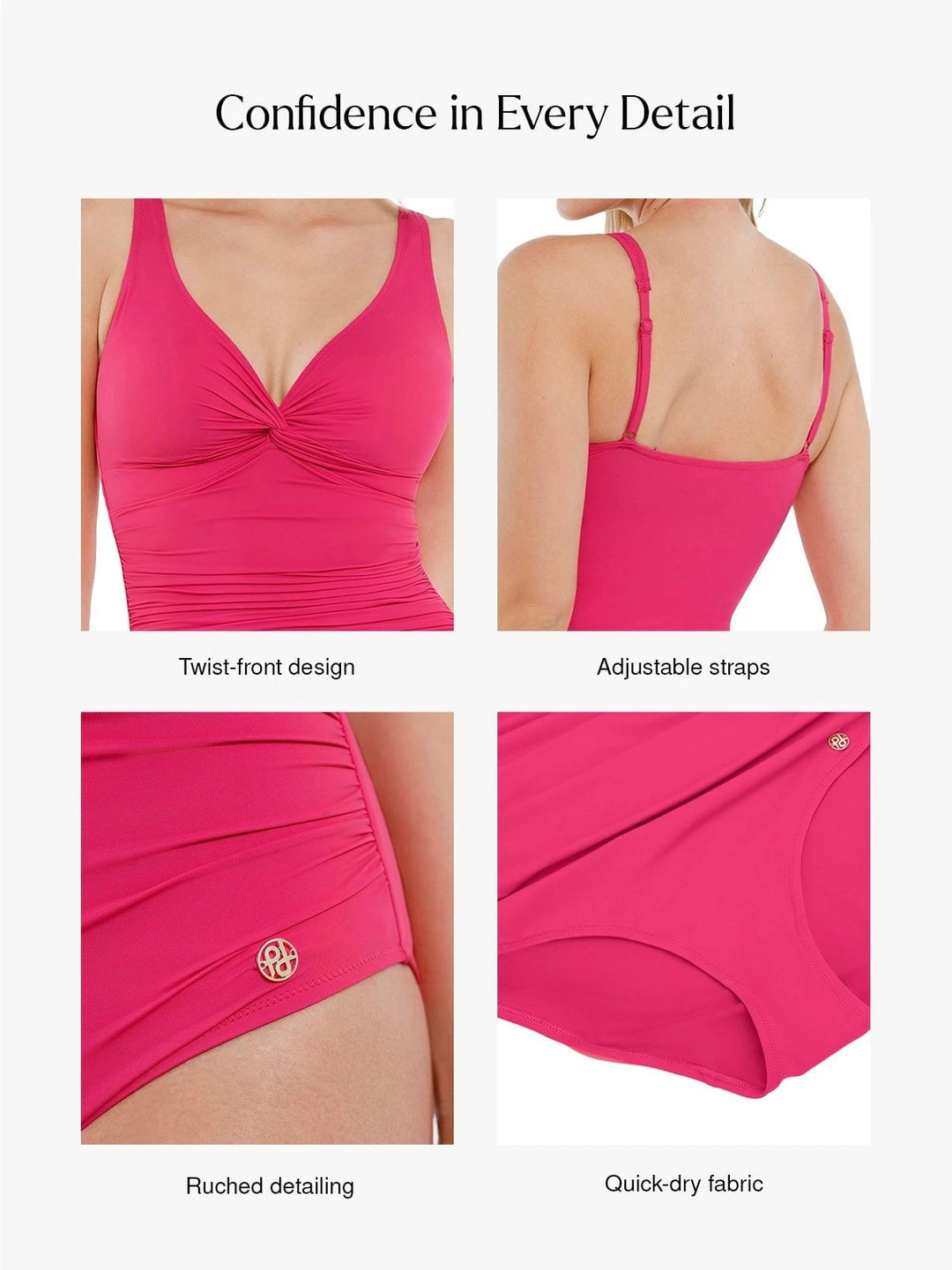 Popilush® Tummy Control One Piece Swimwear Shapewear Twist Front Ruched Sculpting Swimsuit