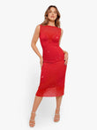 Elegant Popilush® red midi dress, sparkling and flattering.