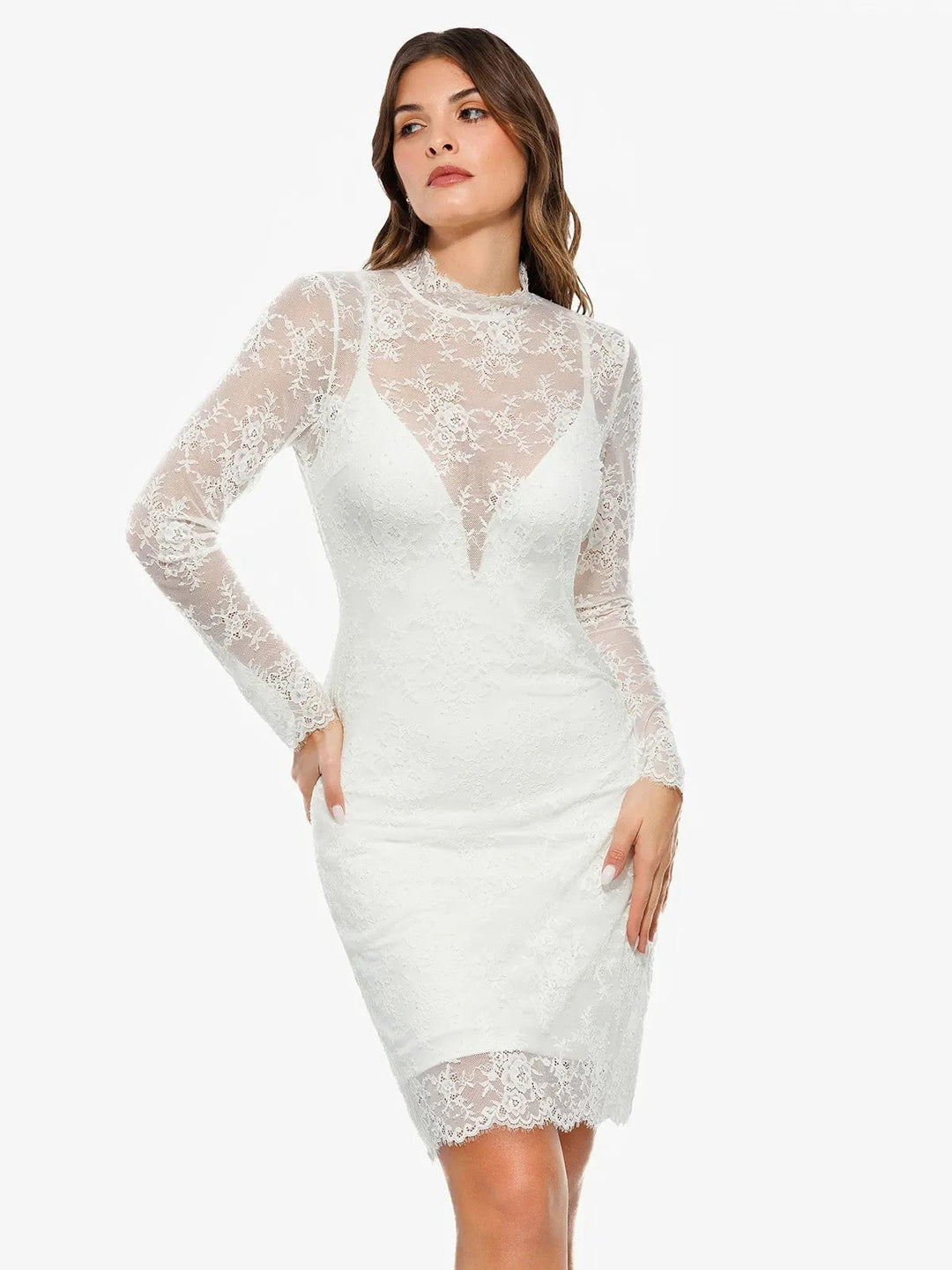 Popilush® Shapewear Two-In-One Lace Overlay Sculpting Dress