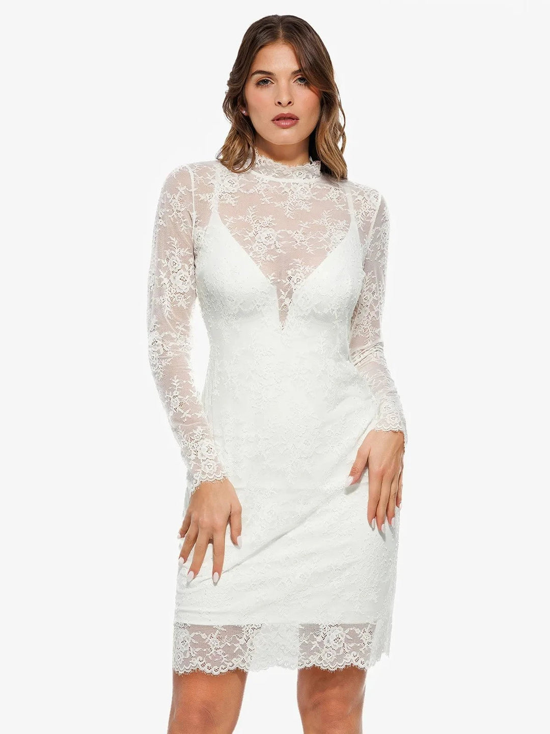 Shapewear Lace Overlay Sculpting Dress | Built-In Support Popilush Shapewear Lace Overlay Sculpting Dress | Built-In Support Popilush