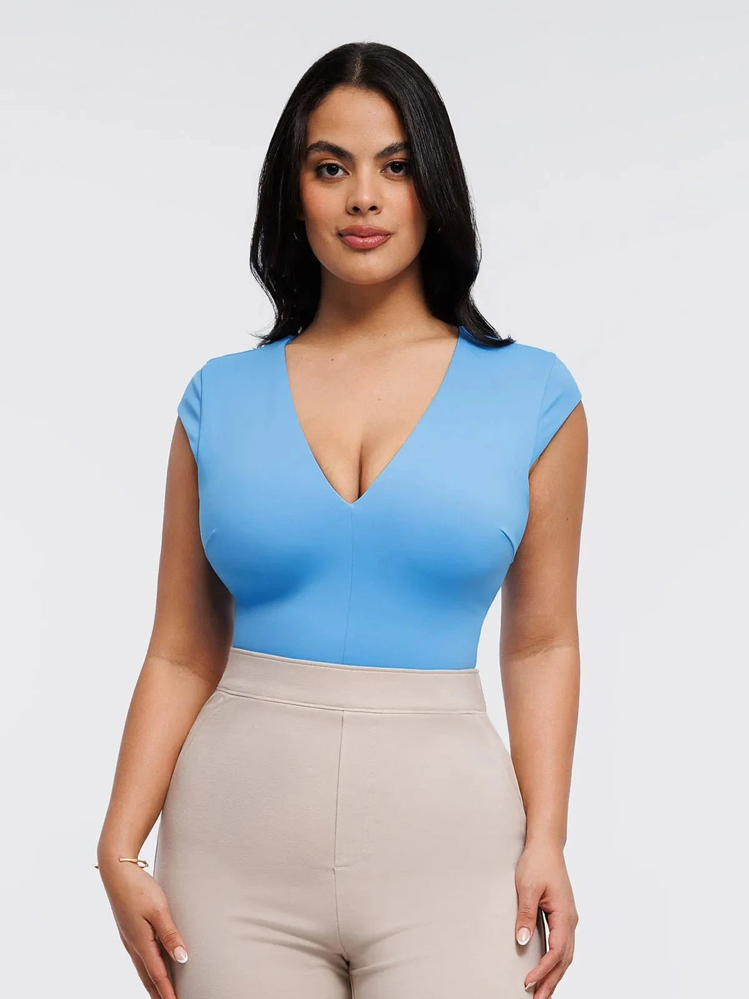 Popilush® Shapewear V Neck Cap Sleeve Tummy Control  Bodysuit
