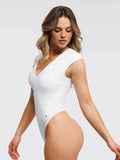 Popilush® Shapewear V Neck Cap Sleeve Tummy Control  Bodysuit