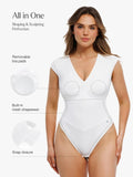 Popilush® Shapewear V Neck Cap Sleeve Tummy Control  Bodysuit