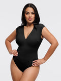 Popilush® Black / XS Shapewear V Neck Cap Sleeve Tummy Control  Bodysuit