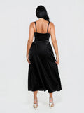 Popilush® Shapewear Velvet Rhinestone Pocket A-Line Maxi Dress