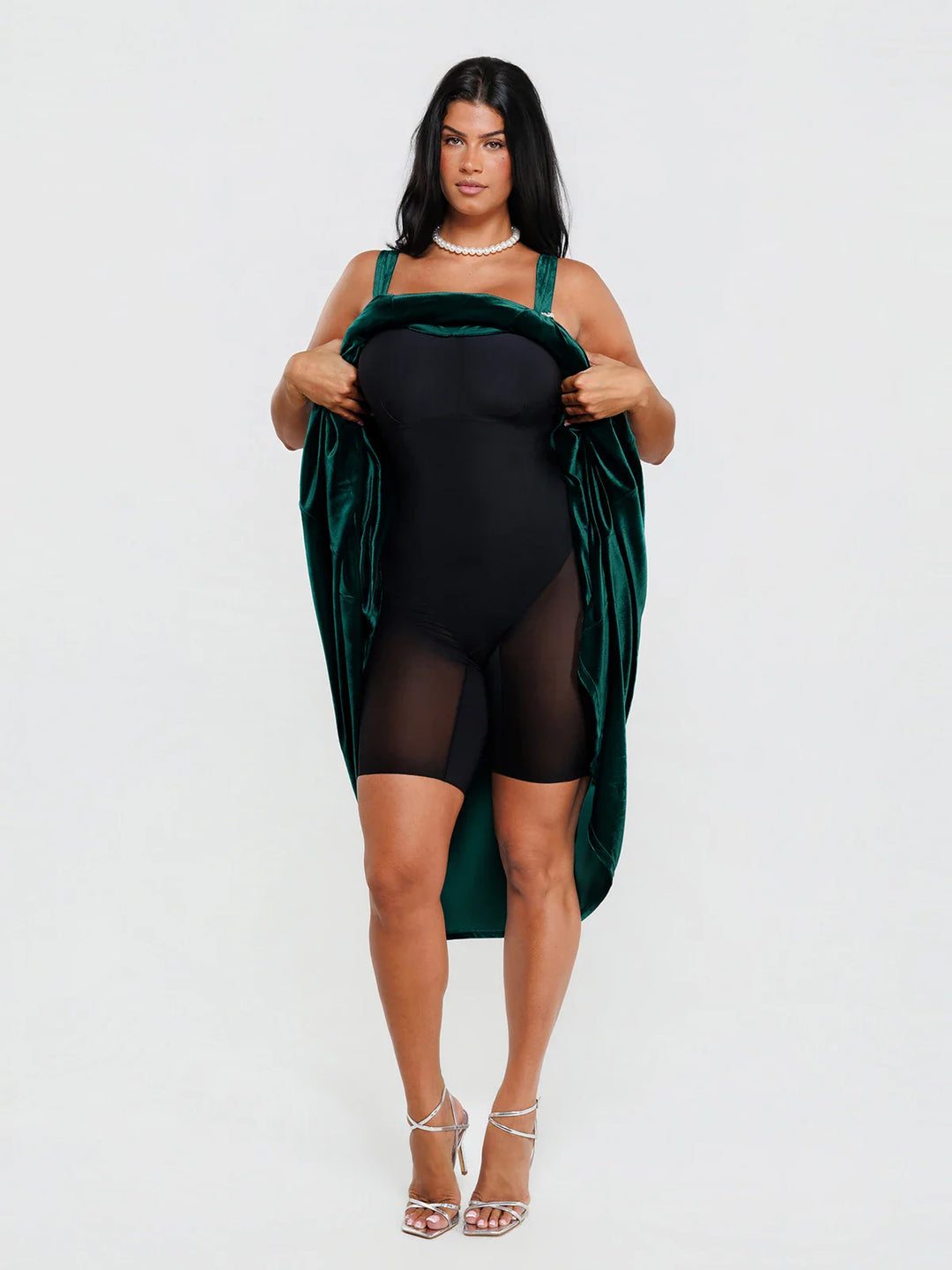 Popilush® Shapewear Velvet Rhinestone Pocket A-Line Maxi Dress