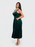 Popilush® Shapewear Velvet Rhinestone Pocket A-Line Maxi Dress