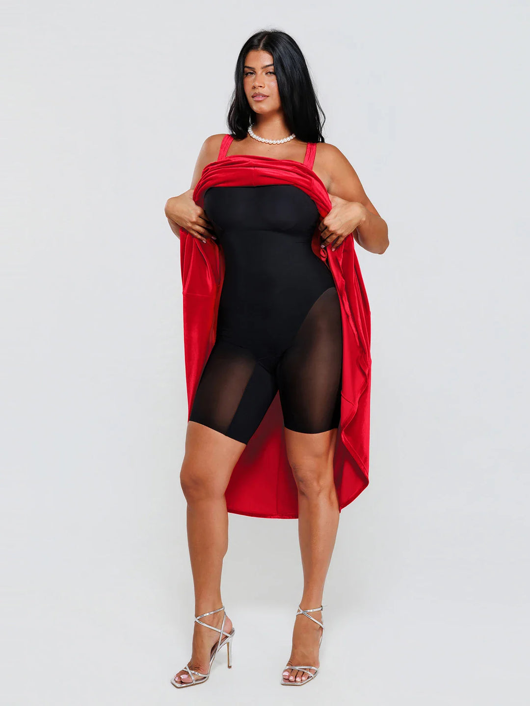 Popilush® Shapewear Velvet Rhinestone Pocket A-Line Maxi Dress