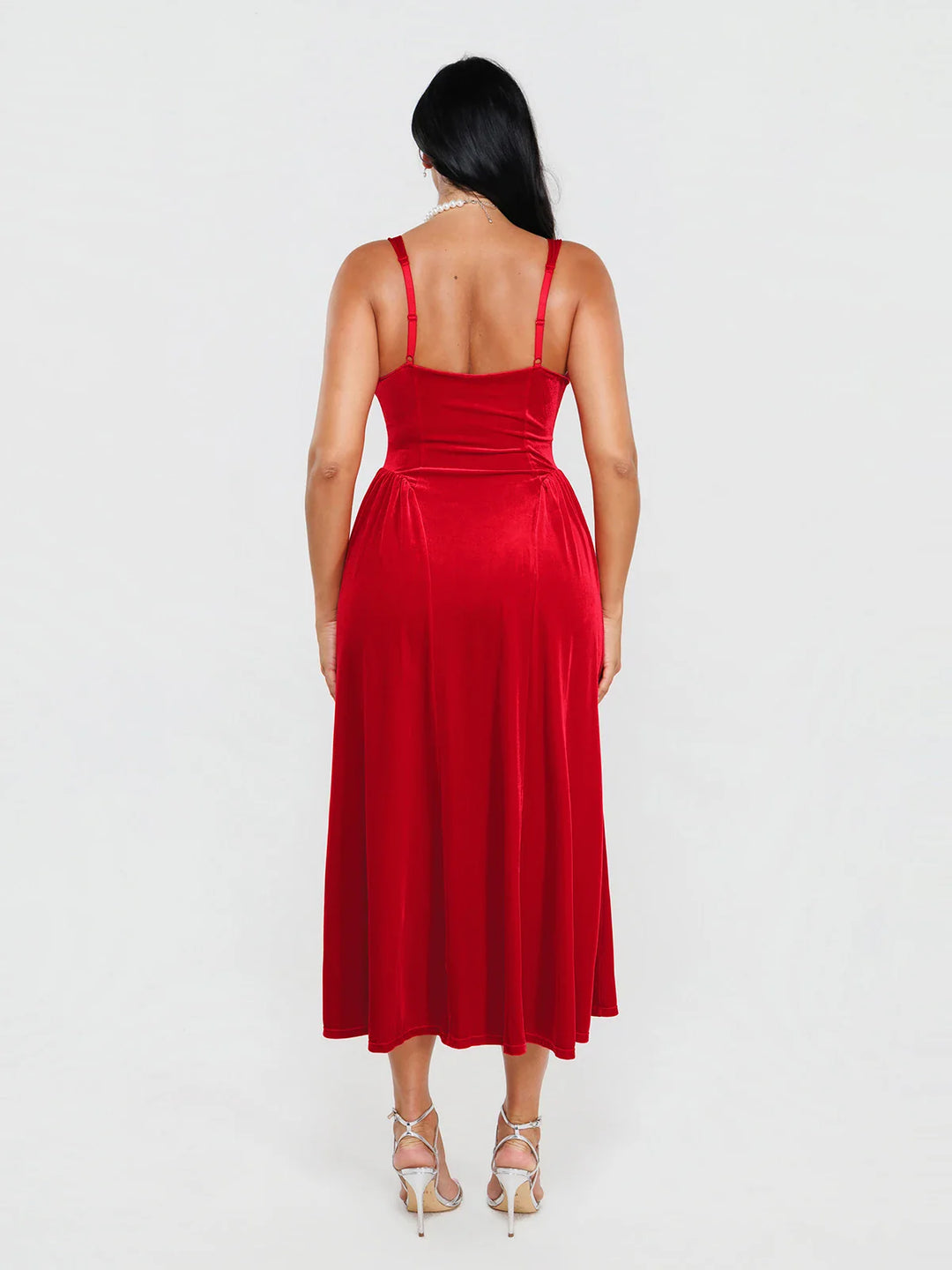 Popilush® Shapewear Velvet Rhinestone Pocket A-Line Maxi Dress