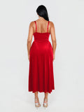 Popilush® Shapewear Velvet Rhinestone Pocket A-Line Maxi Dress
