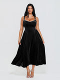 Popilush® Black / XS Shapewear Velvet Rhinestone Pocket A-Line Maxi Dress