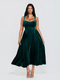 Popilush® Green / XS Shapewear Velvet Rhinestone Pocket A-Line Maxi Dress