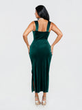 Popilush® Shapewear Velvet Rhinestone Straight-Neck Bodycon Maxi Dress