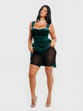 Popilush® Shapewear Velvet Rhinestone Straight-Neck Bodycon Maxi Dress