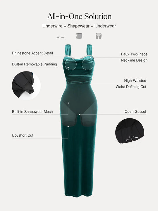 Shapewear Velvet Rhinestone Bodycon Maxi Dress