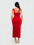 Popilush® Shapewear Velvet Rhinestone Straight-Neck Bodycon Maxi Dress