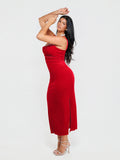 Popilush® Shapewear Velvet Rhinestone Straight-Neck Bodycon Maxi Dress