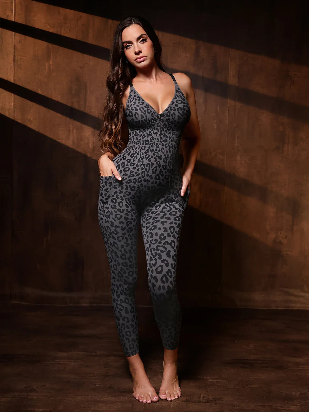 Popilush® Shapewear Zip Front Deep V Adjustable Strap Jumpsuit