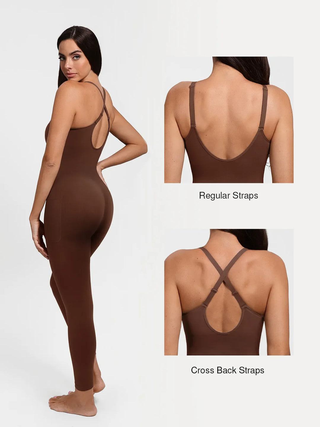 Popilush® Shapewear Zip Front Deep V Adjustable Strap Jumpsuit