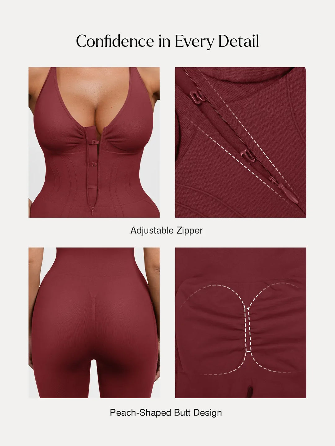 Popilush® Shapewear Zip Front Deep V Adjustable Strap Jumpsuit