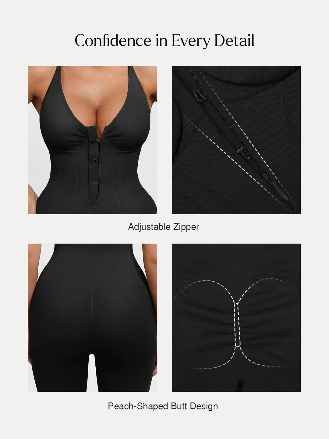 Popilush® Shapewear Zip Front Deep V Adjustable Strap Jumpsuit