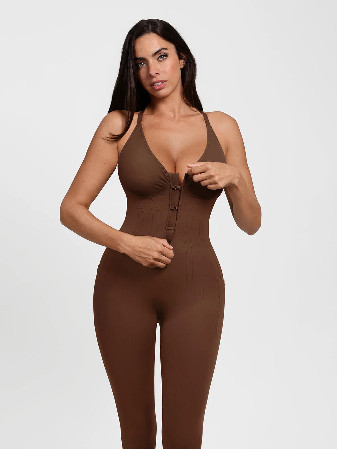Popilush® Shapewear Zip Front Deep V Adjustable Strap Jumpsuit(DRAFT)