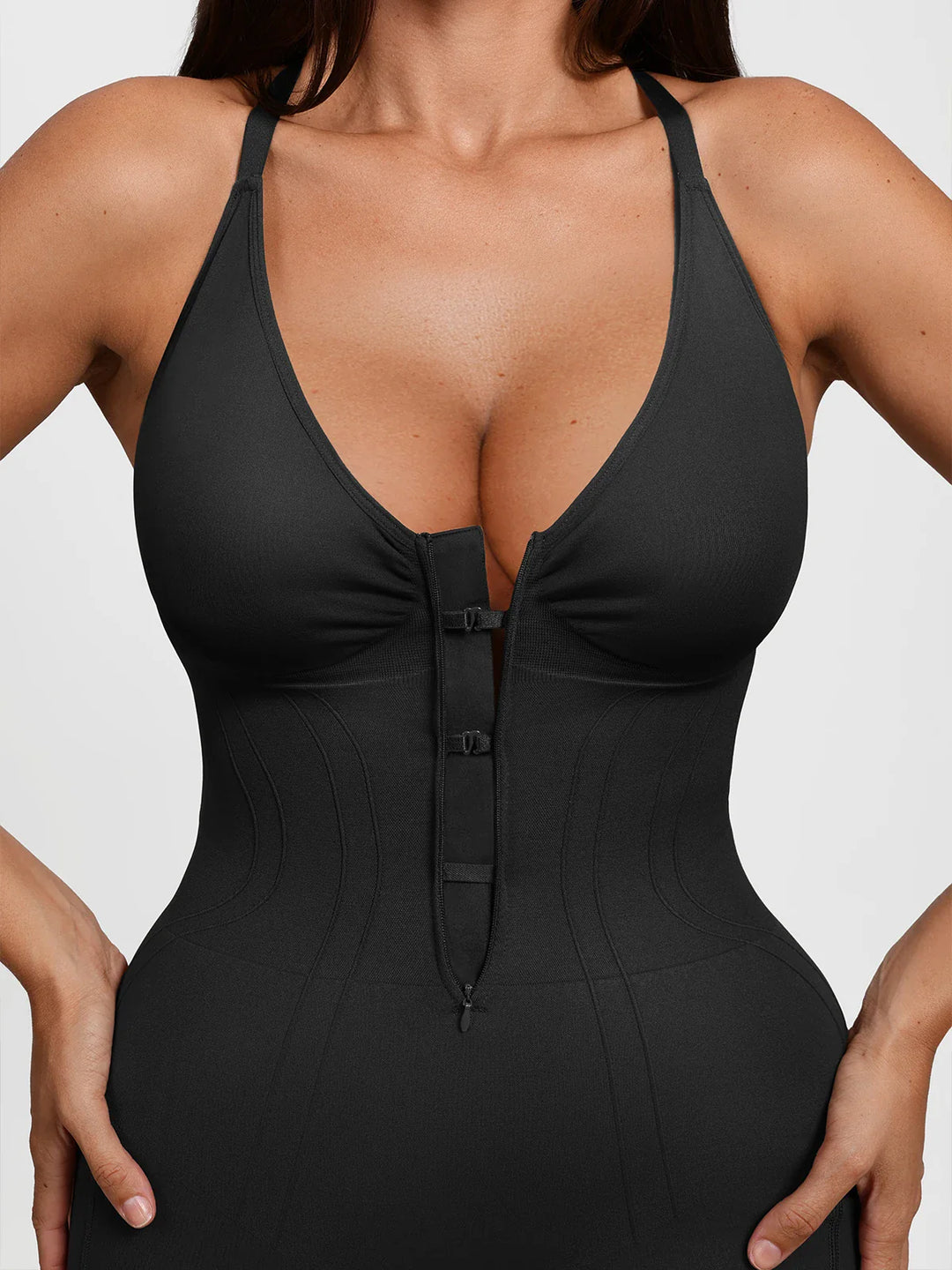 Popilush® Shapewear Zip Front Deep V Adjustable Strap Jumpsuit(DRAFT)